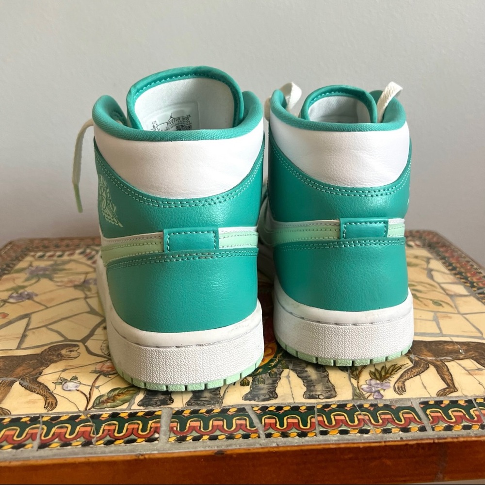 Nike Air Jordan 1 Mid Teal and White Sneakers - Picture 4 of 16